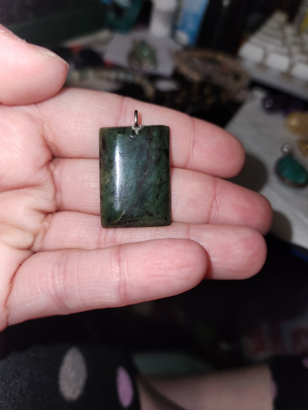 Teal Agate Teardrop Pendant and Dark Prehnite Pendant - Picture 4 of 5